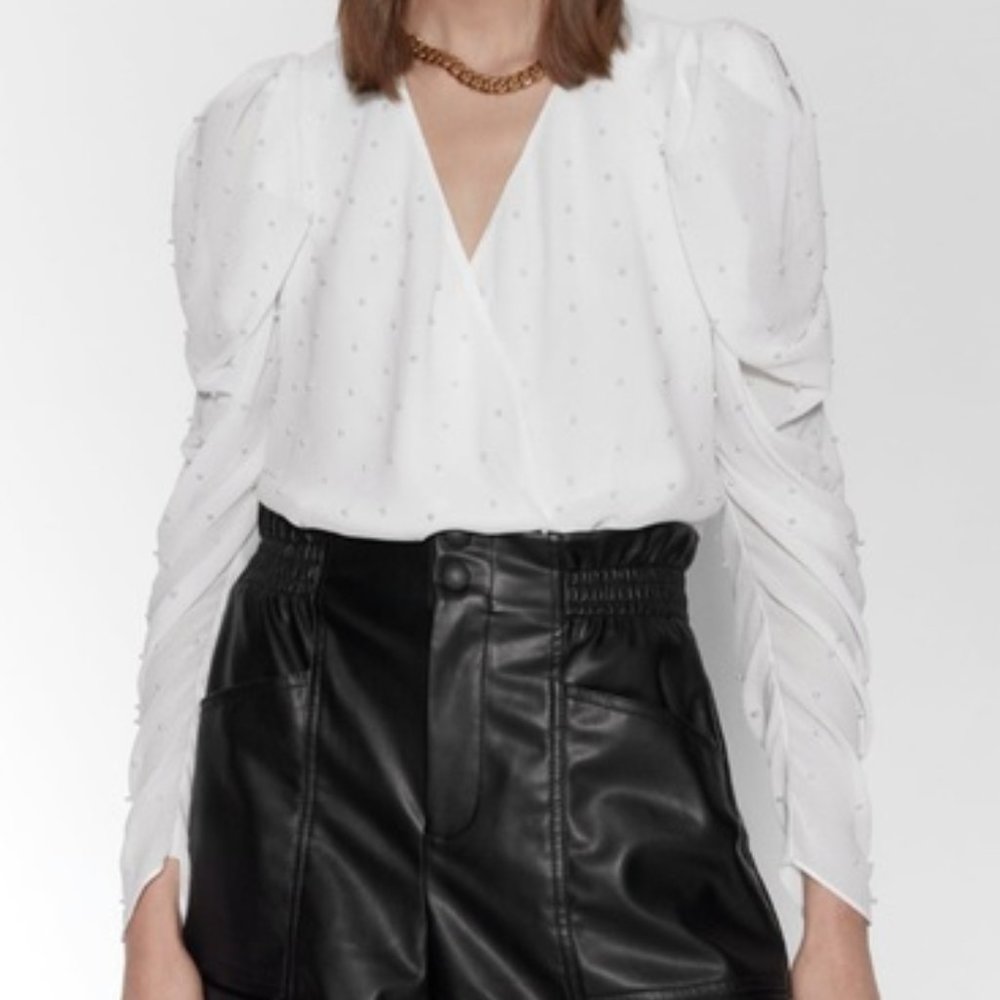 Zara Pearl Wrap Bodysuit (S, White)